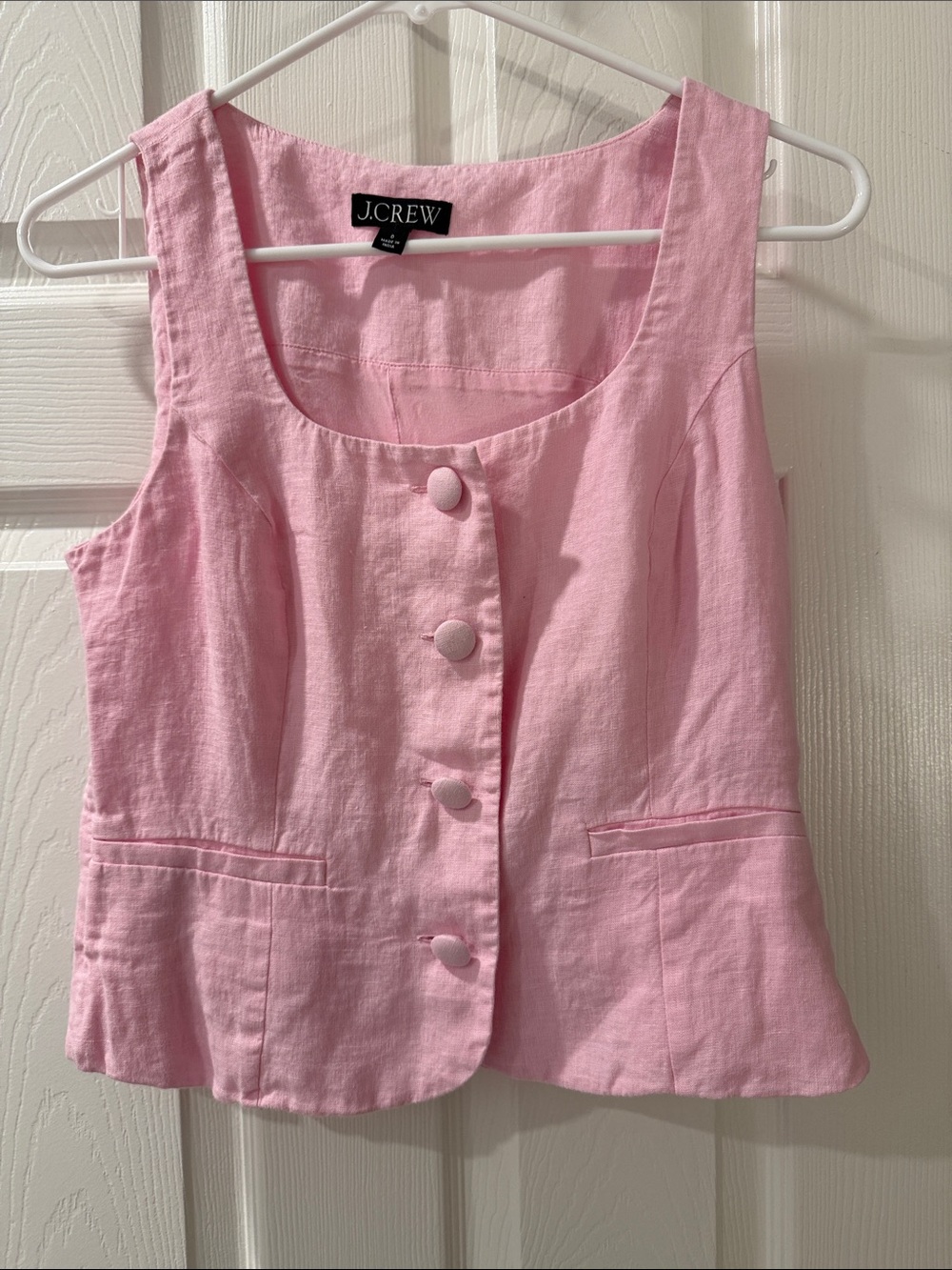 J. Crew Pink Button-Front Linen-Blend Vest Camisole Sz 0